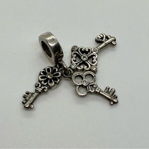 Persona 925 Sterling Silver & CZ Skeleton Key Keys Keychain Key Ring Charm